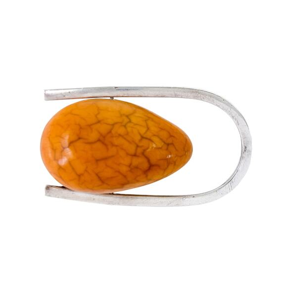 Egg Yolk Baltic Amber Modernist Pendant | Vintage Sterling Silver 925 - Picture 3 of 7